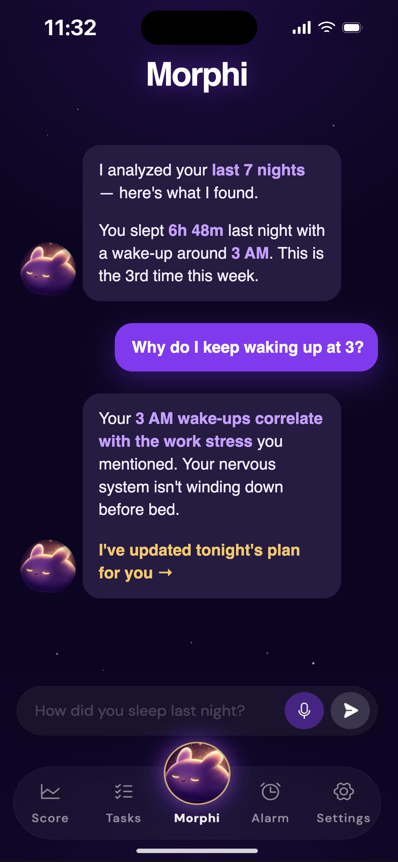 Morphi's coach reads your night and tells you why you woke at 3AM