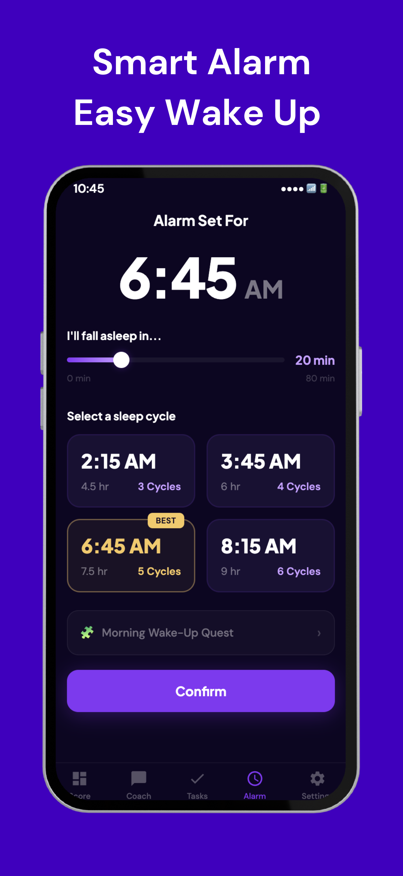 Morphi smart alarm screen